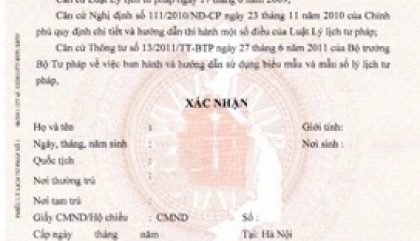 TRÌNH TỰ XIN CẤP LÝ LỊCH TƯ PHÁP CHO NGƯỜI VIỆT NAM